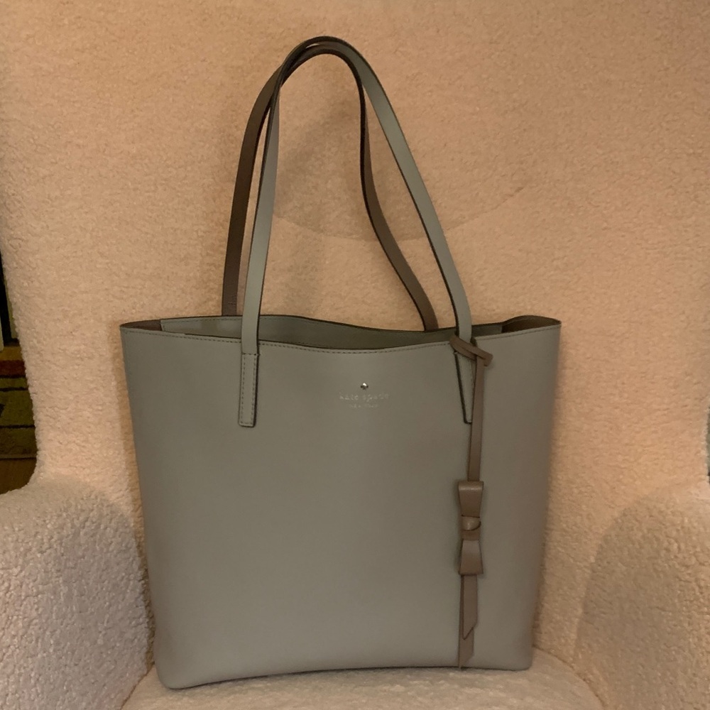kate spade gray leather tote with bow charm